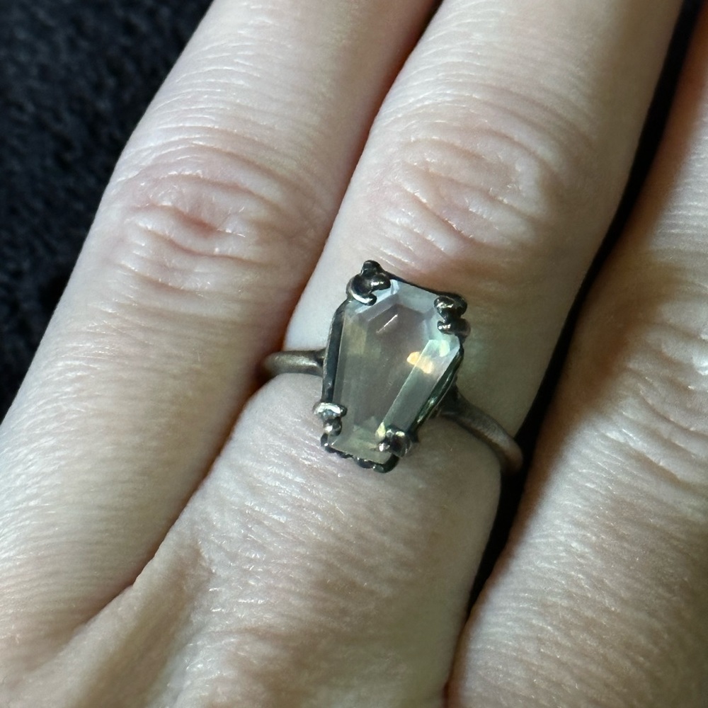 Blood milk Easeful Death. Small Rose Quartz Coffin Ring.